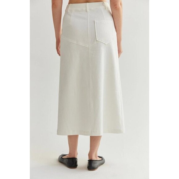 White Midi Skirt – Front Slit Minimalist Casual Chic - Picture 2 of 3
